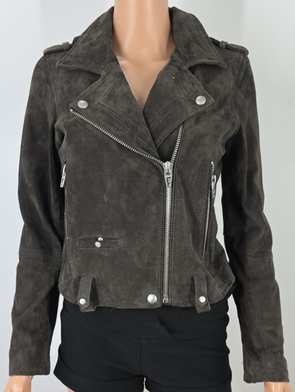 BLANKNYC Womens Casual Suede Leather Motorcycle Jacket French Gray Size S Small